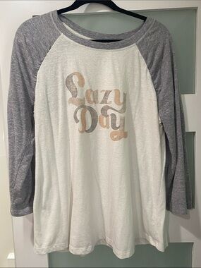 Lazy Day Raglan Long Sleeve Tee - White & Gray